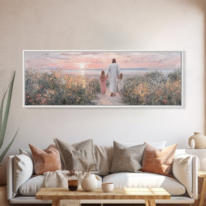 Walk In The Light – Framed Canvas Print – Panoramic Print – Jesus Painting – Christian Art Canvas – Christian Wall Art – Christian Gift Ide