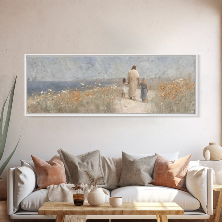 Path Of Gentle Faith, Framed Canvas Print, Panoramic Wall Art, Christian Art Canvas, Jesus Painting, Christian Art Prints, Christian Decor
