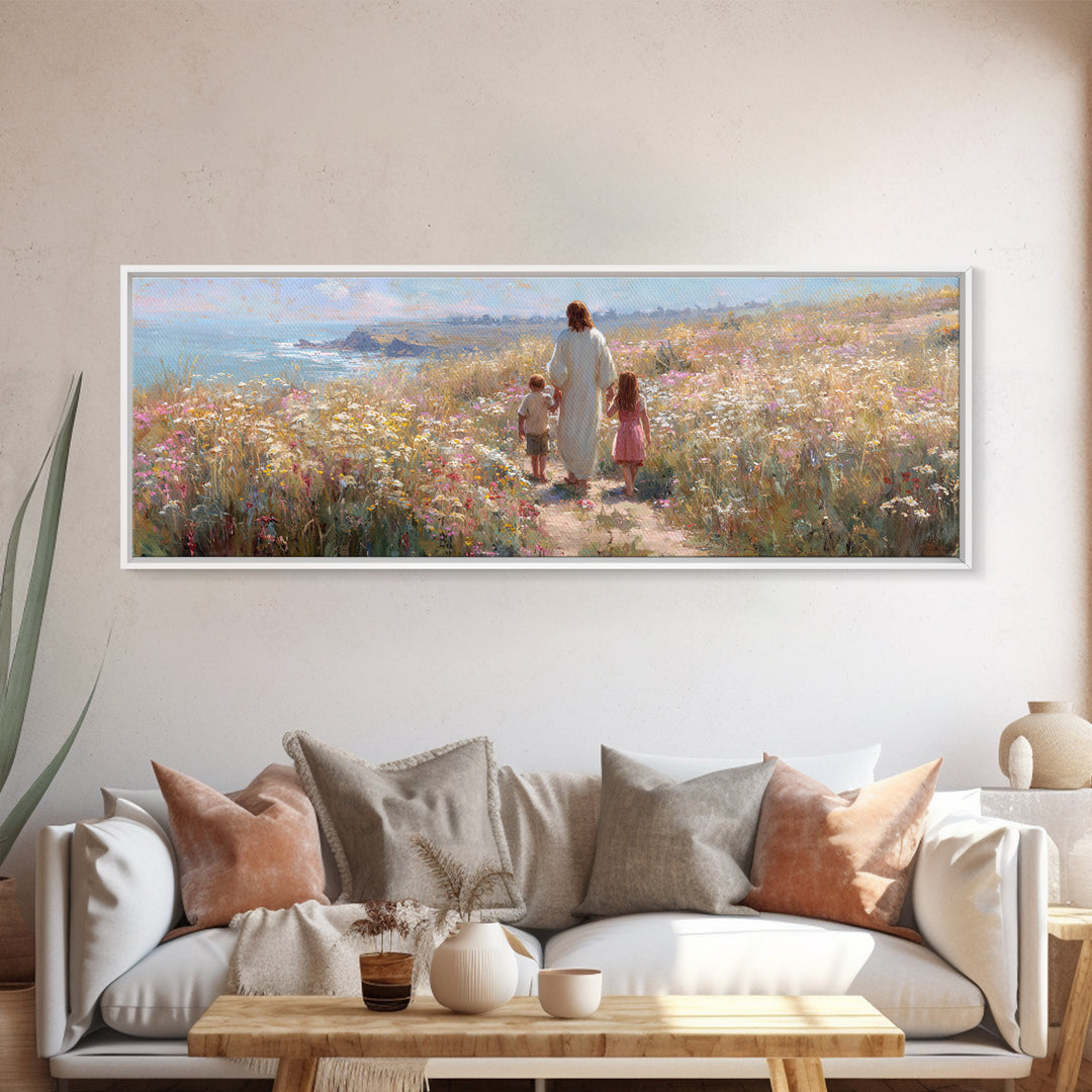 Wildflower Journey – Framed Canvas Print – Panoramic Art – Jesus Painting – Christian Art Canvas – Christian Wall Art – Christian Gift Idea