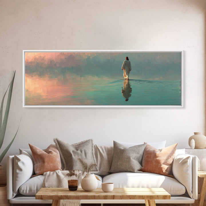 Waves Of Mercy – Framed Canvas Print – Panoramic Art – Christian Wall Art – Jesus Painting – Christian Art Canvas – Christian Decor