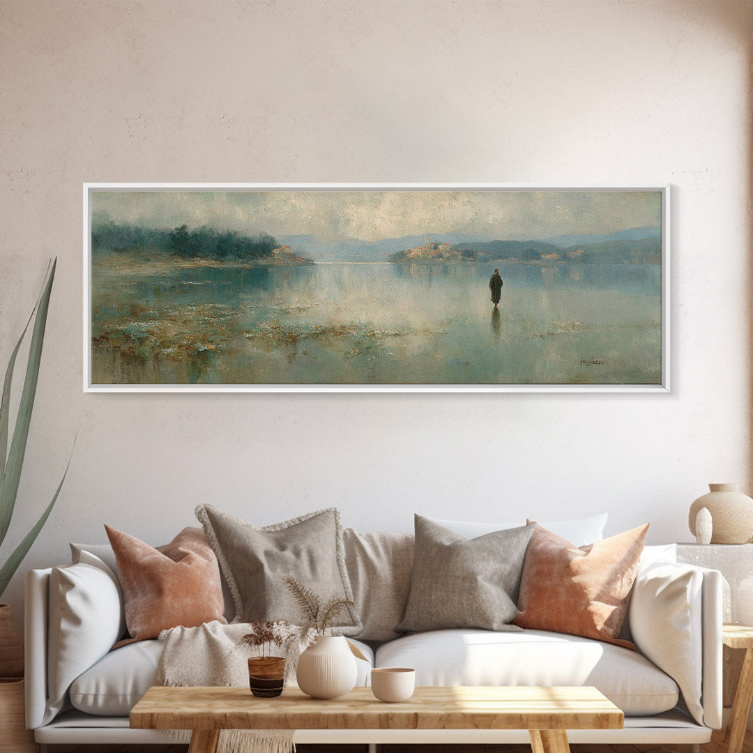 Sacred Stillness | Framed Canvas Print | Panoramic Art | Christian Art Canvas | Jesus Painting | Christmas Art | Christian Wall Art