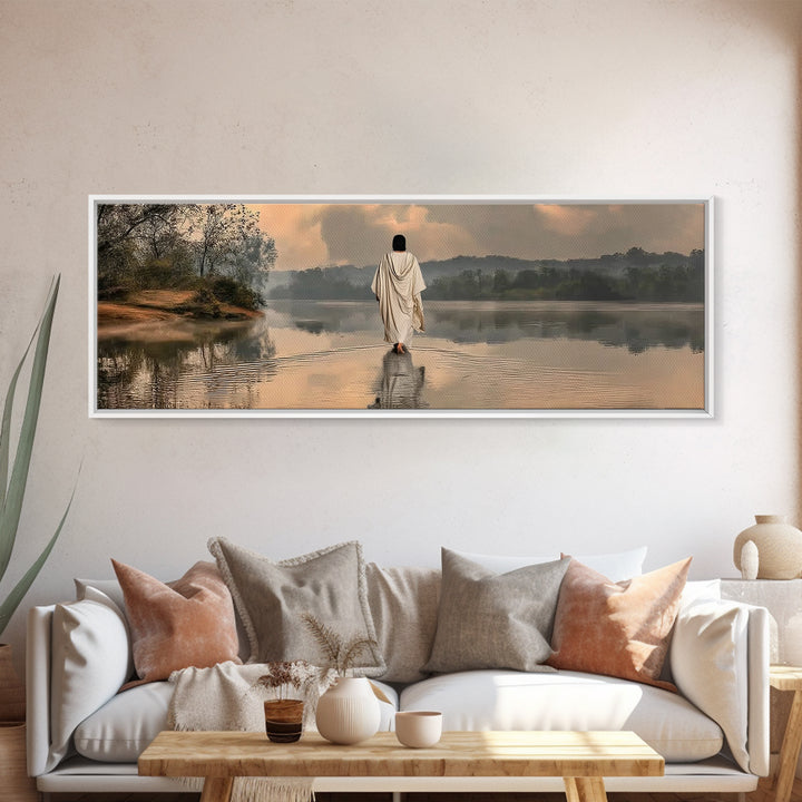Gentle Shepherd, Framed Canvas Print, Panoramic Wall Art, Christian Painting, Jesus Art Print, Christian Art Canvas, Christian Christmas Ar