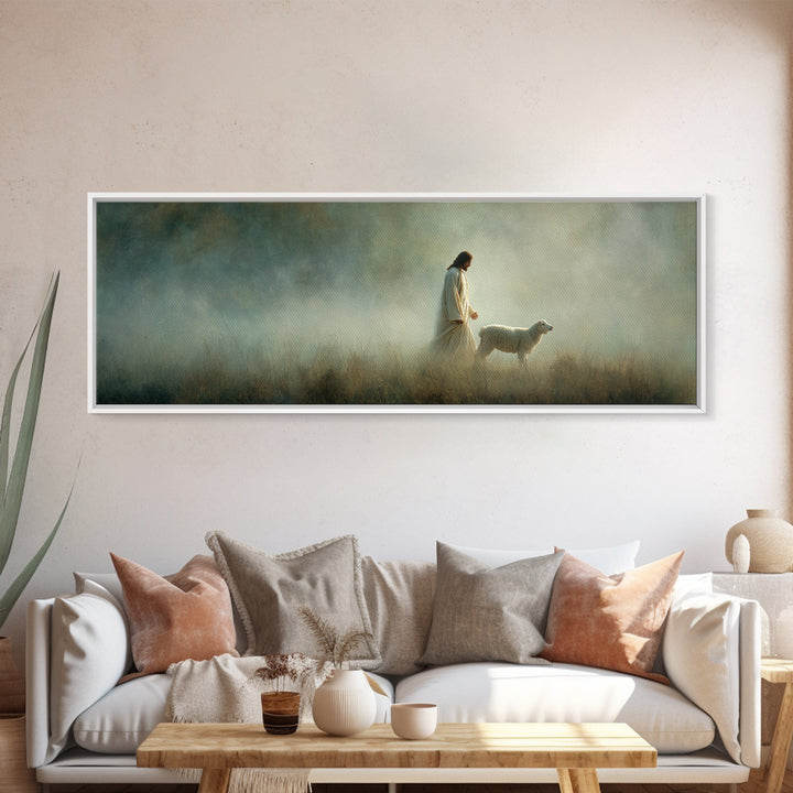 Shepherd’s Path | Framed Canvas Print | Panoramic Art | Christian Decoration | Jesus Canvas Art | Christian Wall Art | Christian Art