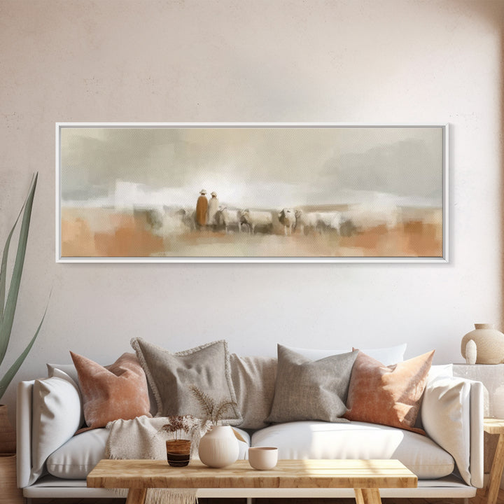 Silent Flock Journey, Framed Canvas Print, Panoramic Art, Christian Art Print, Christian Christmas Art, Jesus Canvas Art, Christian Wall Ar