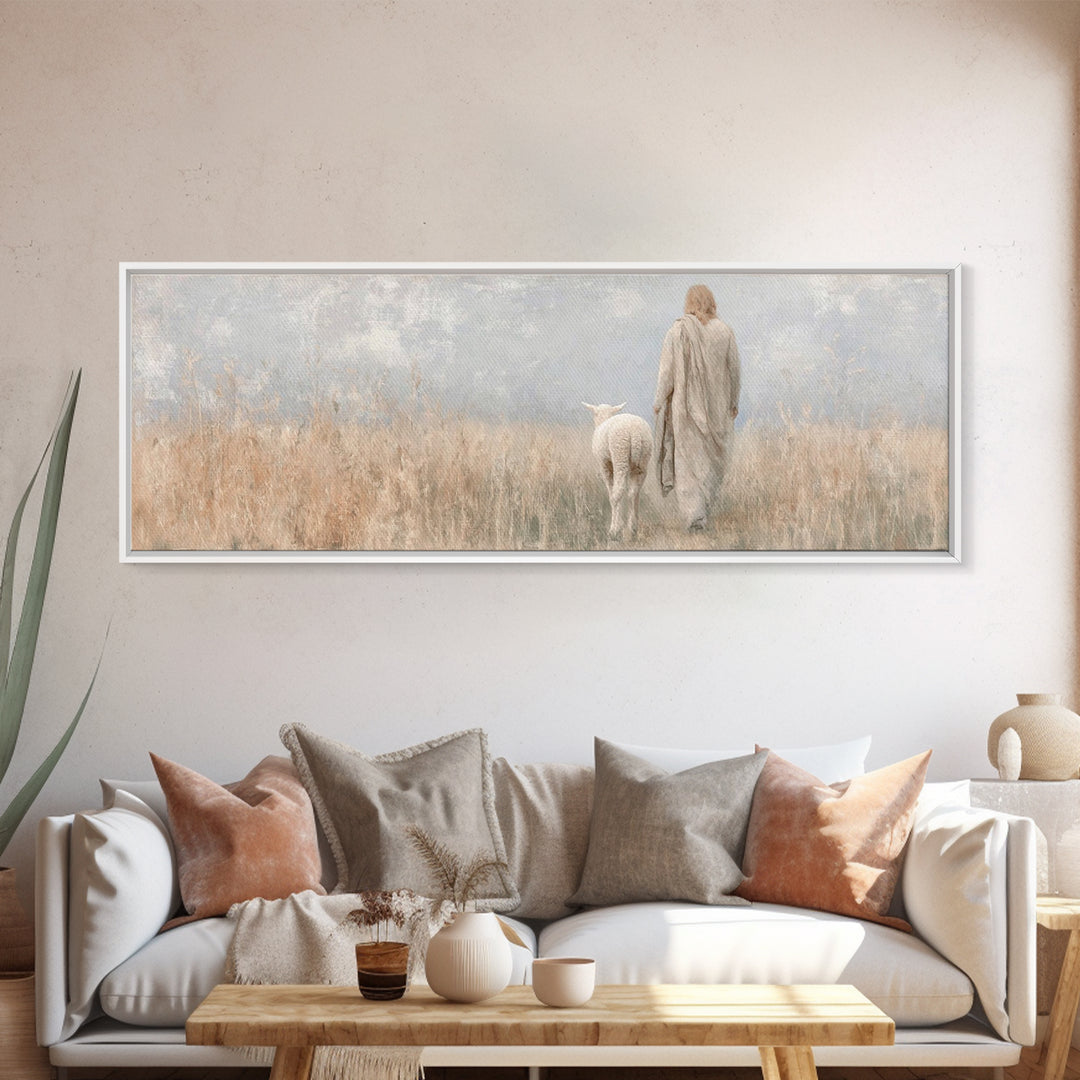 Fields Of Mercy | Framed Canvas Print | Panoramic Art | Christian Art Canvas | Large Jesus Painting | Christmas Wall Art | Christian Decor