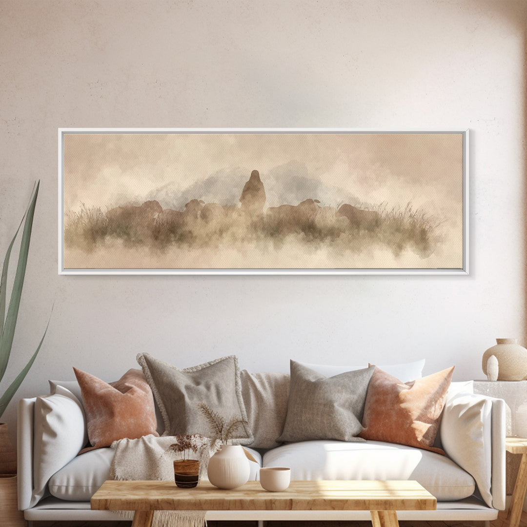 Lambkeeper’s Light – Framed Canvas Print – Panoramic Wall Art – Christian Art Painting – Jesus Canvas Art – Christian Christmas Art – Chris
