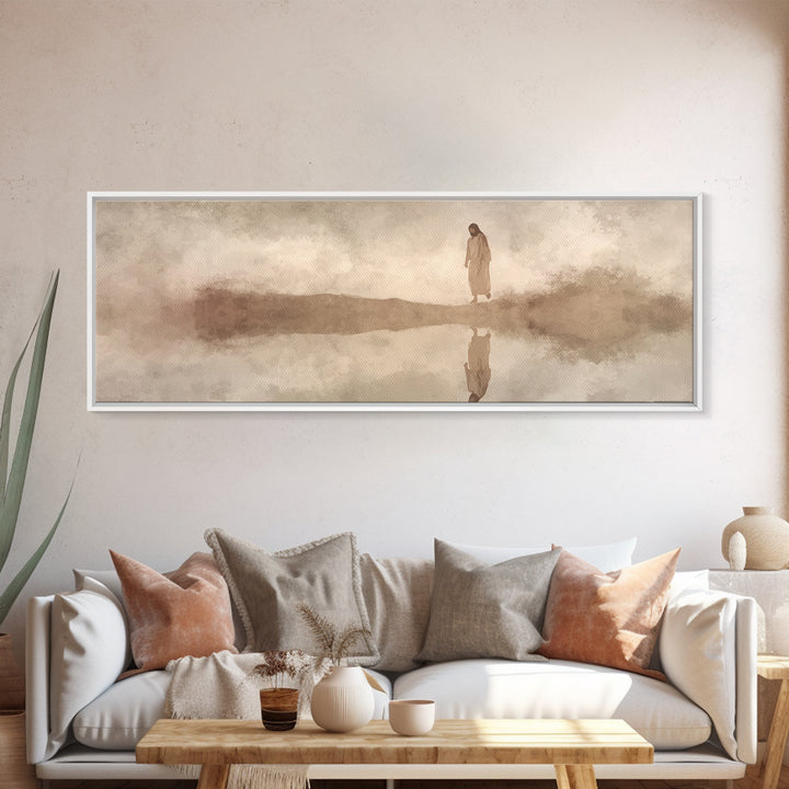 Heaven’s Guiding Shore | Framed Canvas Print | Panoramic Frame | Christian Wall Art | Jesus Painting | Christian Christmas Decor | Modern C