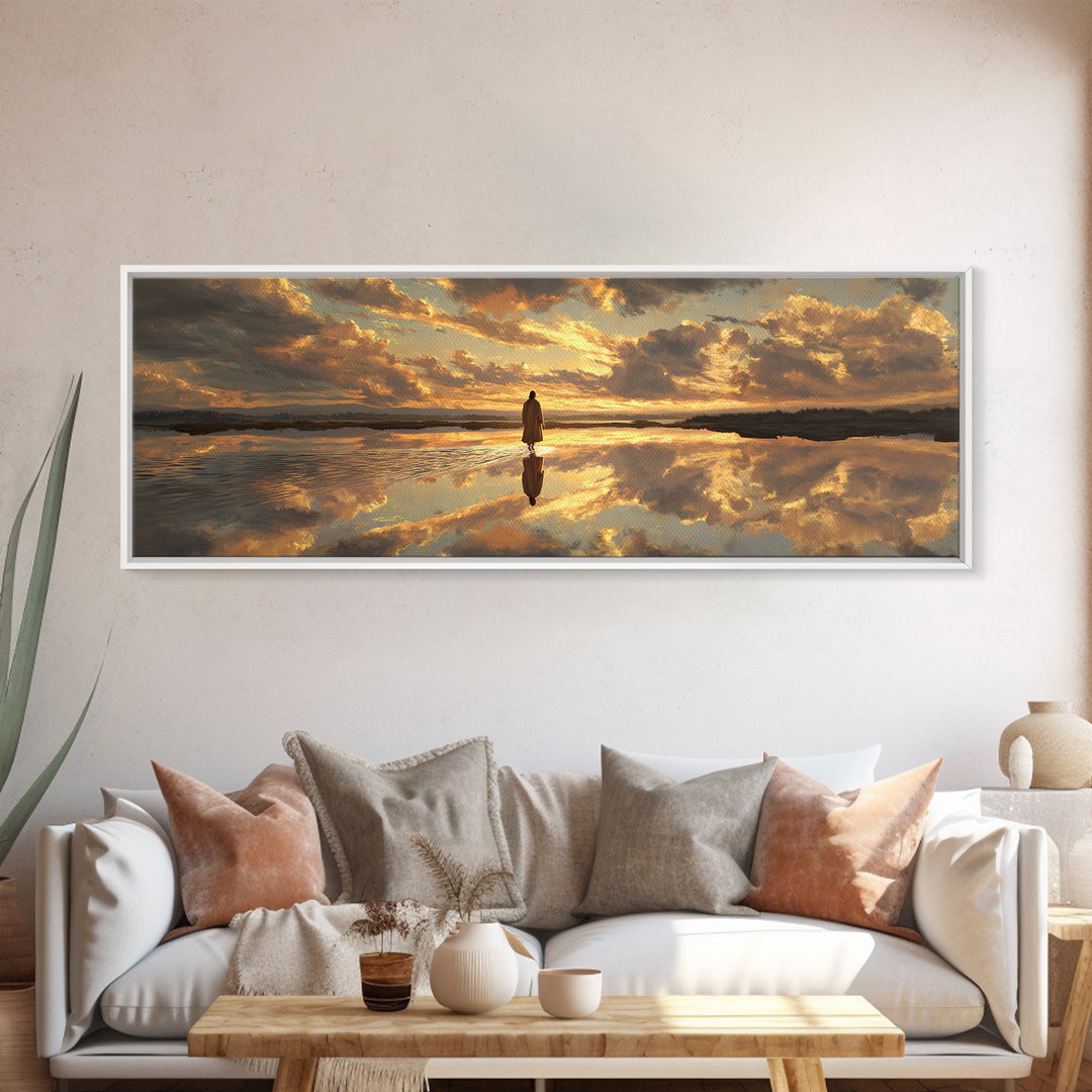 Reflections Of Peace, Framed Canvas Print, Panoramic Painting, Christian Art Canvas, Jesus Wall Art, Christian Art Print, Christian Christm