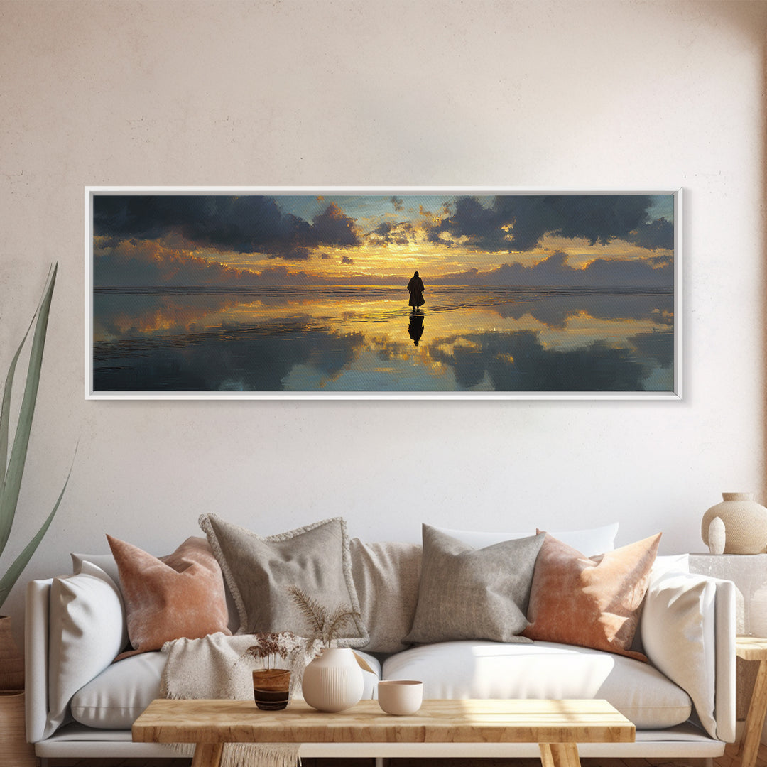 Sunset Promise Path – Framed Canvas Print – Panoramic Art – Christian Art Canvas – Large Jesus Painting – Christmas Art Work – Christian De