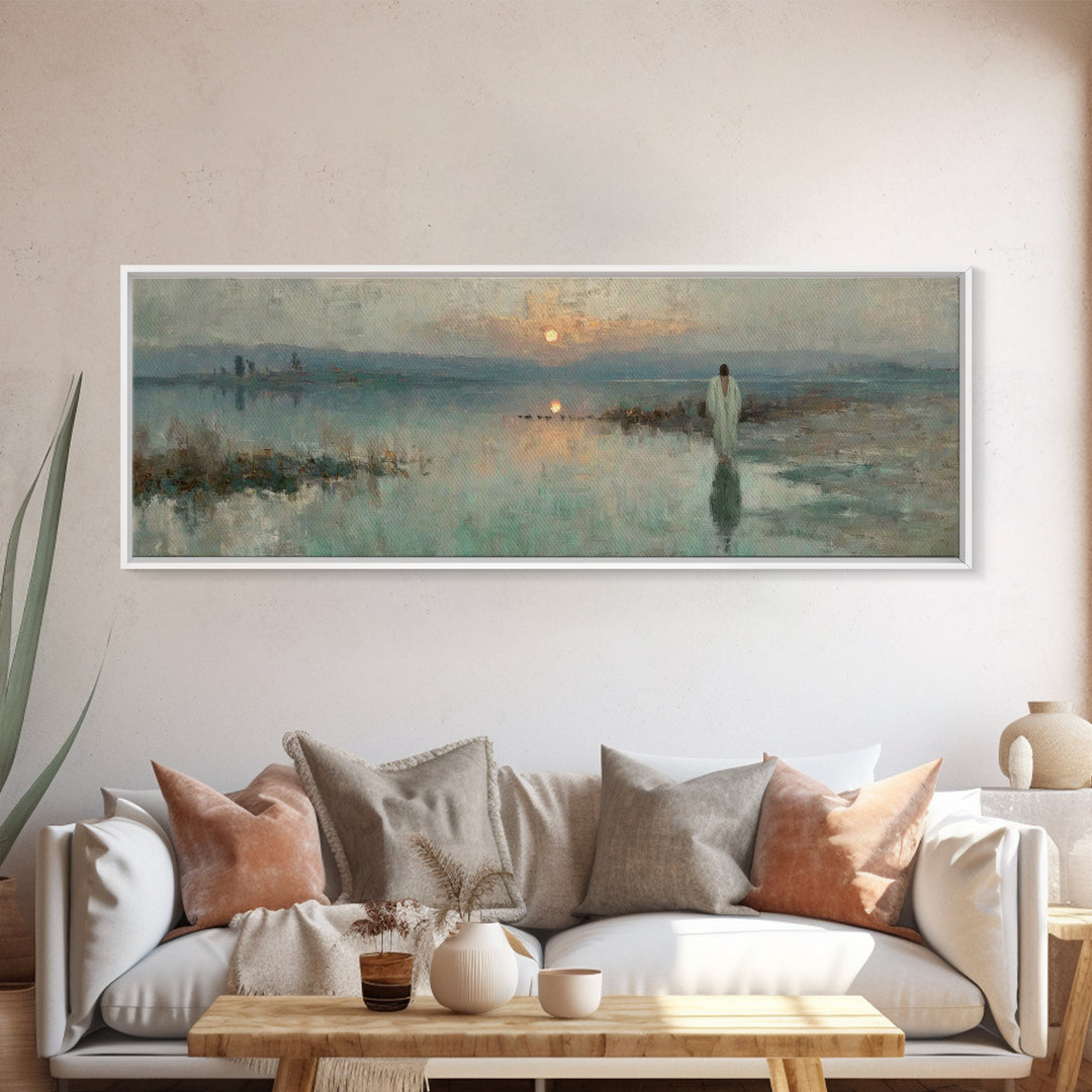 Heavenly Stillness, Framed Canvas Print, Christian Art Canvas, Panoramic Wall Art, Jesus Painting, Christian Wall Art