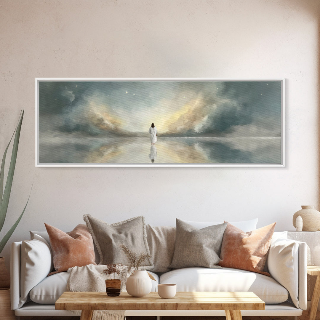 Gentle Promise, Framed Canvas Print, Panoramic Art, Christian Wall Art, Christian Art Canvas, Jesus Painting