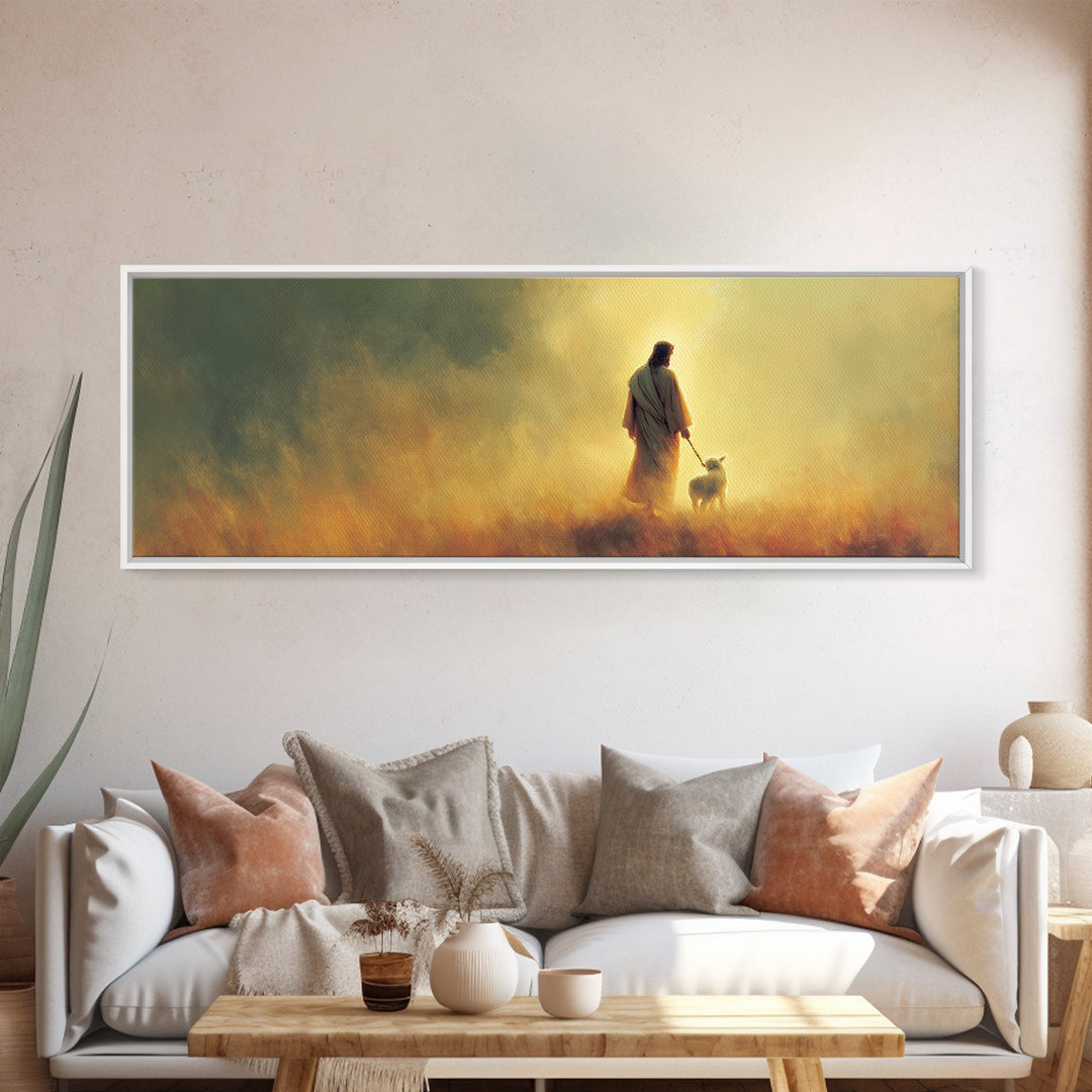 Quiet Shepherd Path – Framed Canvas Print – Christian Wall Art – Panoramic Frame – Christian Art Canvas – Jesus Painting