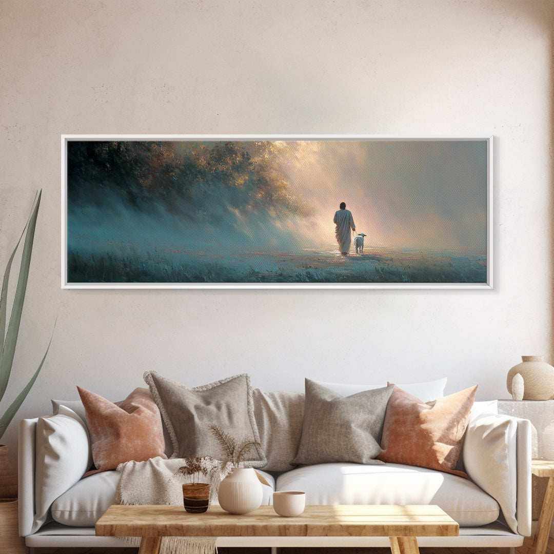 Peaceful Journey, Framed Canvas Print, Christian Art Canvas, Panoramic Painting, Christian Wall Art, Jesus Painting