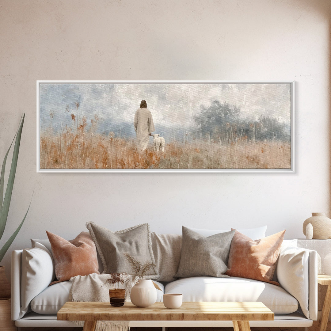 Quiet Meadow Grace | Framed Canvas Print | Panoramic Painting | Christian Art Canvas | Jesus Painting | Christian Wall Art