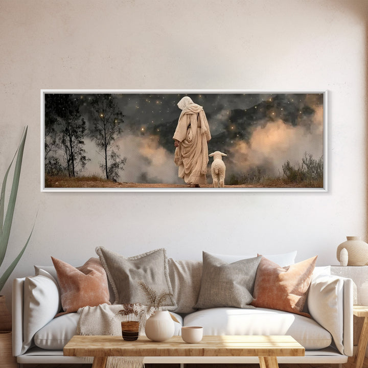 Field Of Stillness – Framed Canvas Print – Panoramic Frame – Christian Wall Art – Jesus Painting – Christian Art Canvas