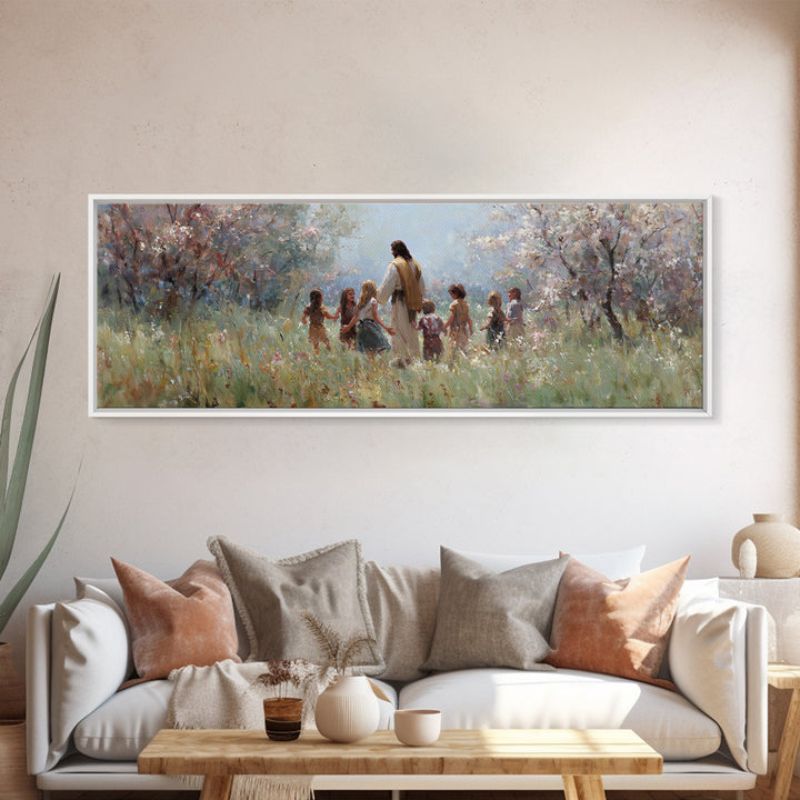 Garden Of Light – Framed Canvas Print – Christian Art Canvas – Panoramic Painting – Christian Wall Art – Jesus Painting