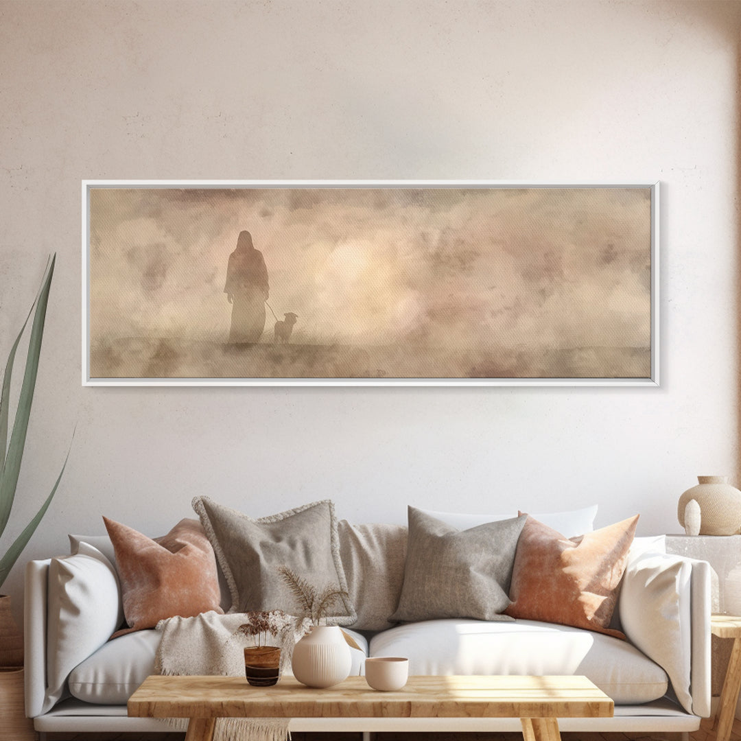 Shepherd’s Path, Framed Canvas Print, Panoramic Frame, Christian Wall Art, Christian Art Canvas, Jesus Painting, Christian Decor, Christmas