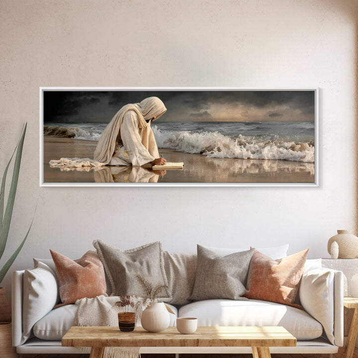 Quiet Sea Prayer | Framed Canvas Print | Jesus Painting | Panoramic Wall Art | Christian Art Print | Christian Wall Art | Christmas Art