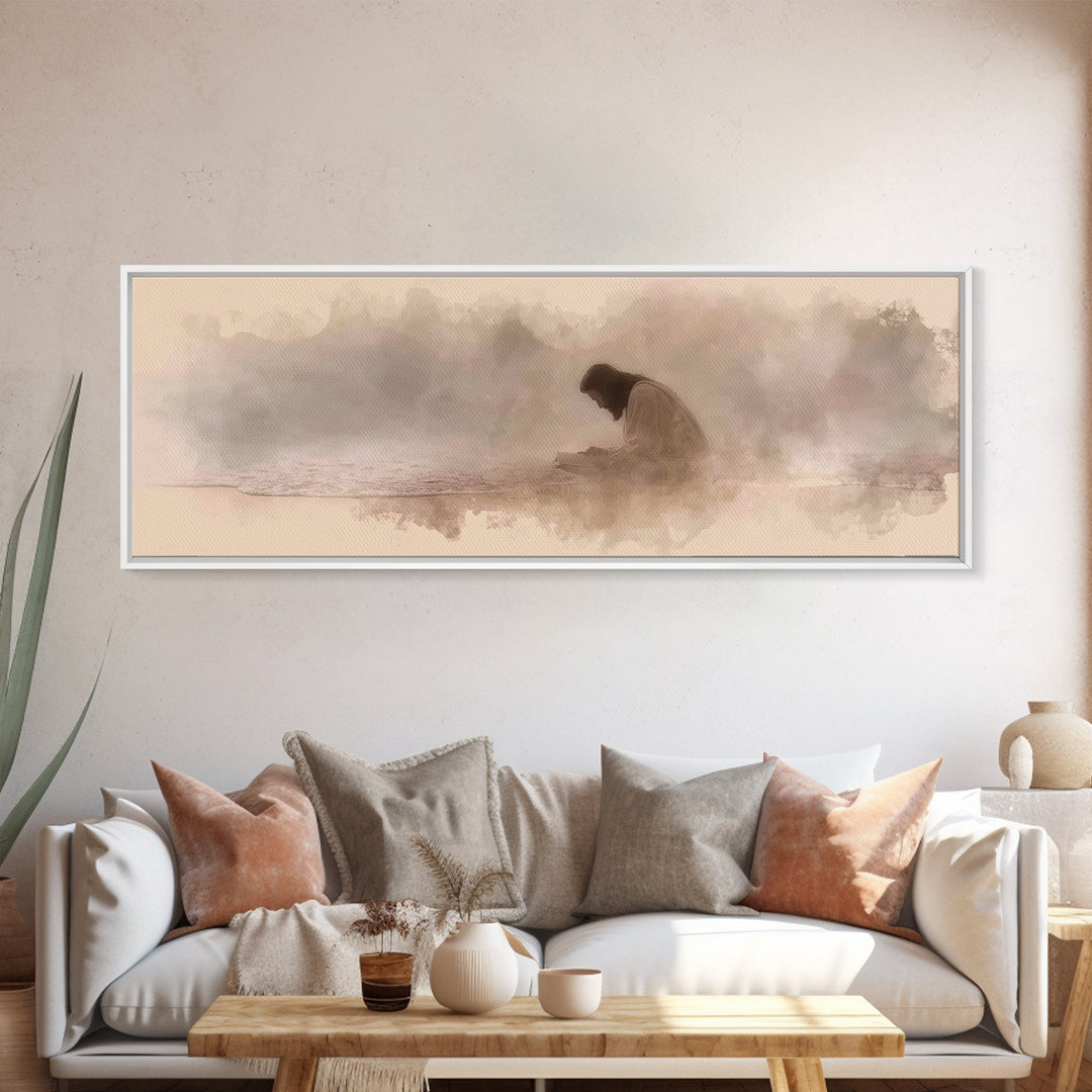 Peaceful Tide Light | Framed Canvas Print | Christian Art Canvas | Panoramic Print | Jesus Painting | Christian Wall Art | Christmas Art