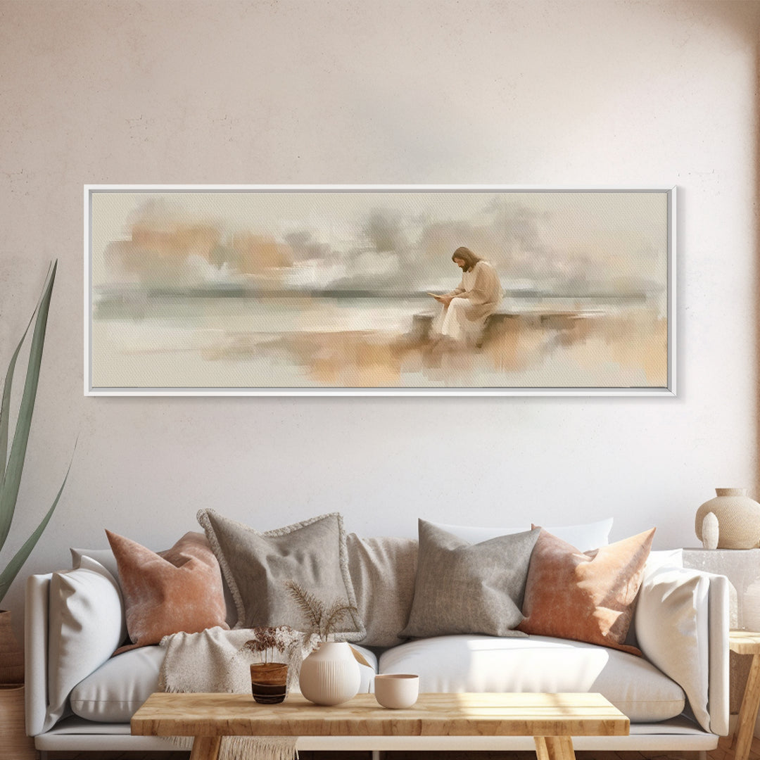 Calm Horizon Faith, Framed Canvas Print, Jesus Art Print, Panoramic Wall Art, Christian Art Canvas, Christian Wall Art, Christmas Art