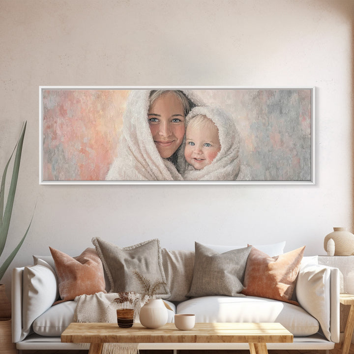 Light Of Pure Joy - Framed Canvas Print - Panoramic Wall Art - Christian Art Canvas - Christmas Art - Mary And Jesus Painting - Christian W