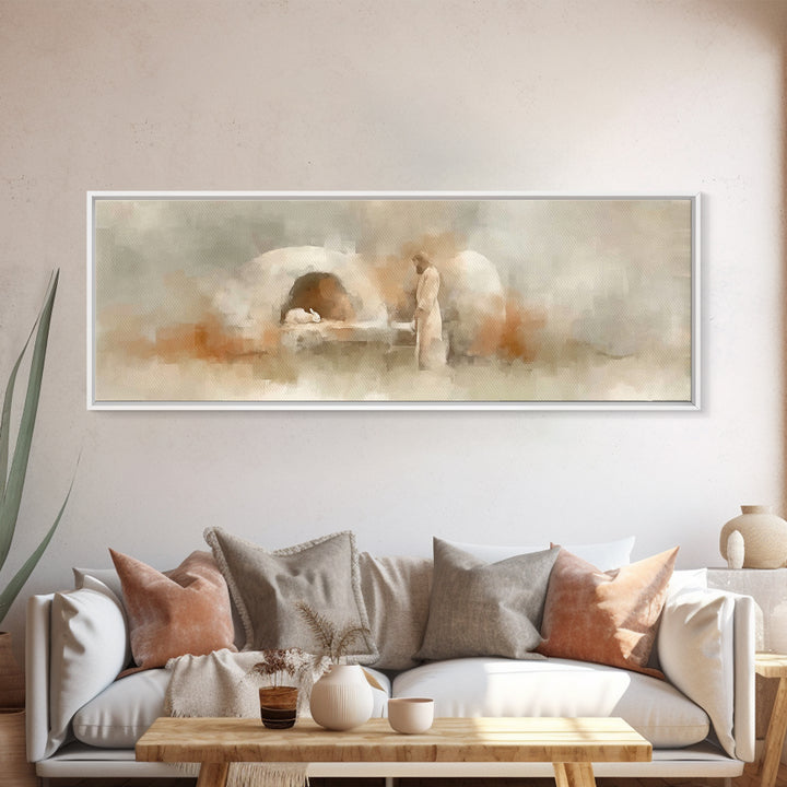 Sacred Dawn Light, Framed Canvas Print, Panoramic Print, Christian Art, Jesus Painting, Christian Christmas Art, Christian Wall Art