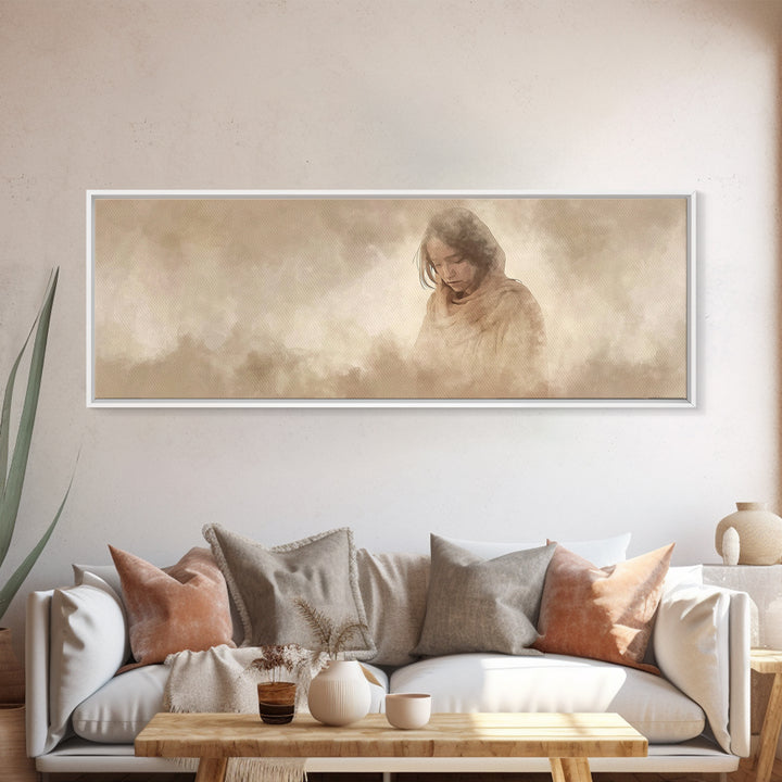 Solitude of Mercy, Framed Canvas Print, Panoramic Art, Christian Art Canvas, Moody Christian Art, Christian Decor, Jesus Painting