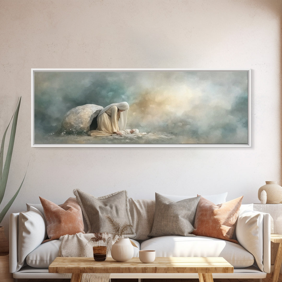 Holy Night Shelter – Framed Canvas Print – Panoramic Wall Art – Birth of Jesus Painting – Christian Art – Christmas Art – Christian Decorat