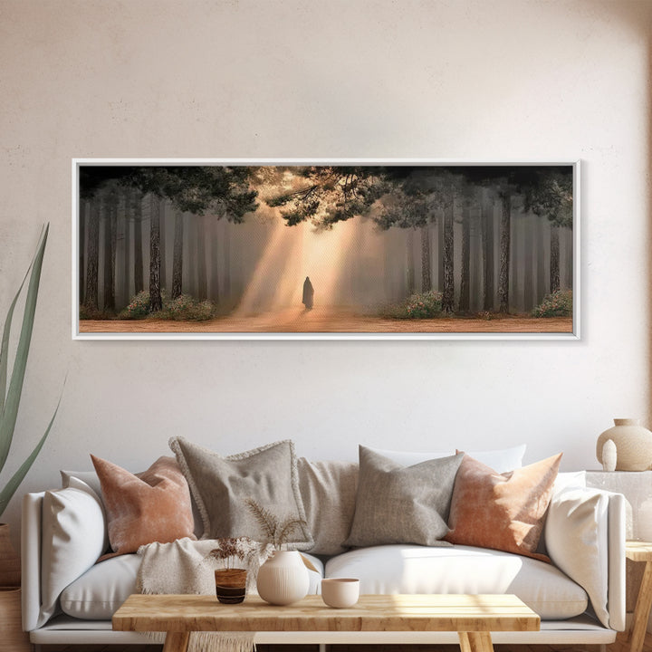 Forest Of Promise, Framed Canvas Print, Panoramic Wall Art, Christian Paintings, Jesus Art Print, Framed Christian Art, Unique Christian Ar