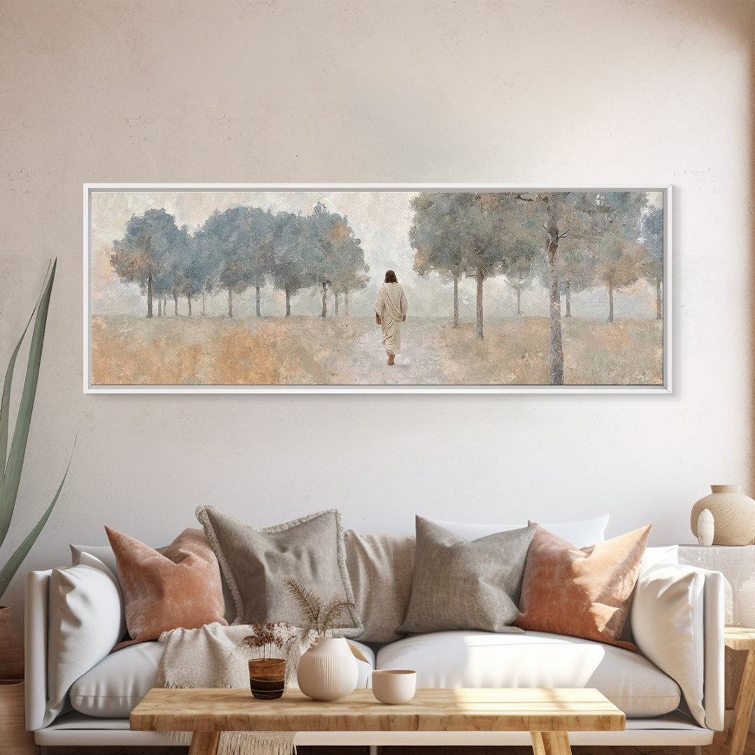 Pathway Of Mercy – Framed Canvas Print – Panoramic Frame – Christian Art – Large Jesus Painting – Christian Wall Art – Subtle Christian Art