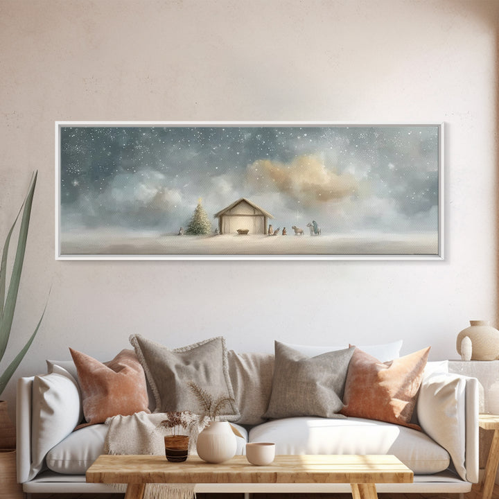 Heavenly Nativity – Framed Canvas Print – Panoramic Print – Christian Christmas Art – Christmas Canvas Wall Art – Christian Art – Framed Ch