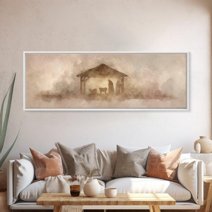 Starry Manger Peace – Framed Canvas Print – Panoramic Art – Christian Wall Art – Christian Art Canvas – Jesus Christmas Art – Christian Dec