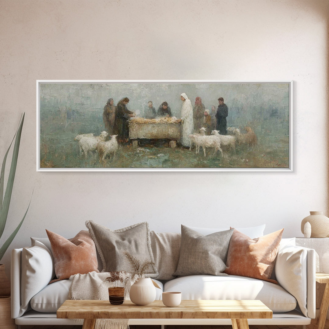 Holy Night Shelter | Framed Canvas Print | Panoramic Painting | Christian Christmas Art | Christian Wall Art | Christian Art Print | Jesus
