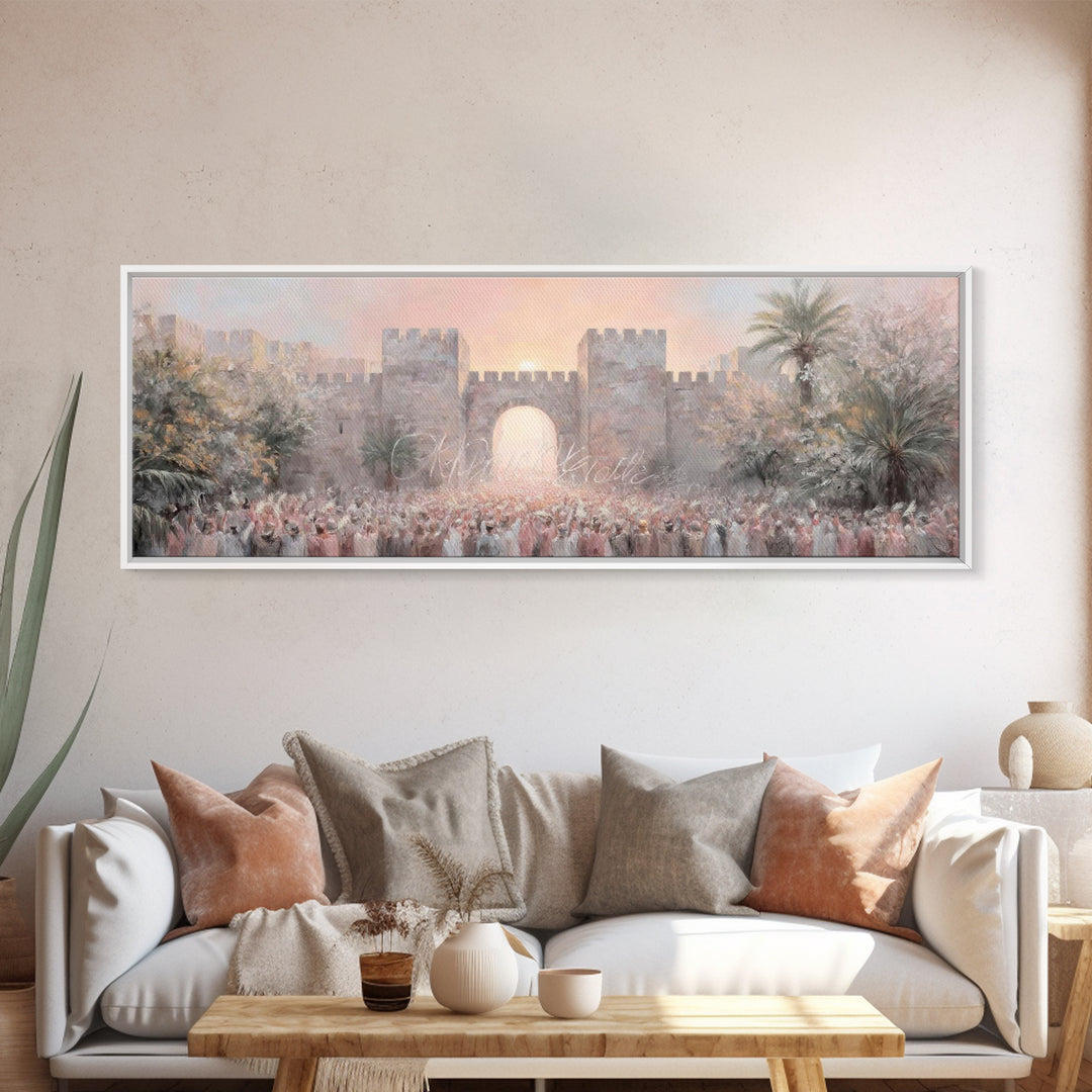 Sacred Palm Procession | Framed Canvas Print | Panoramic Frame | Christian Wall Art | Christian Art Canvas | Christian Christmas Art | Jesu