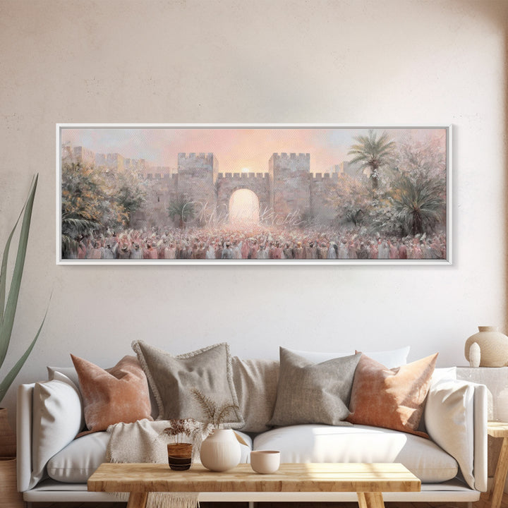 Sacred Palm Procession | Framed Canvas Print | Panoramic Frame | Christian Wall Art | Christian Art Canvas | Christian Christmas Art | Jesu