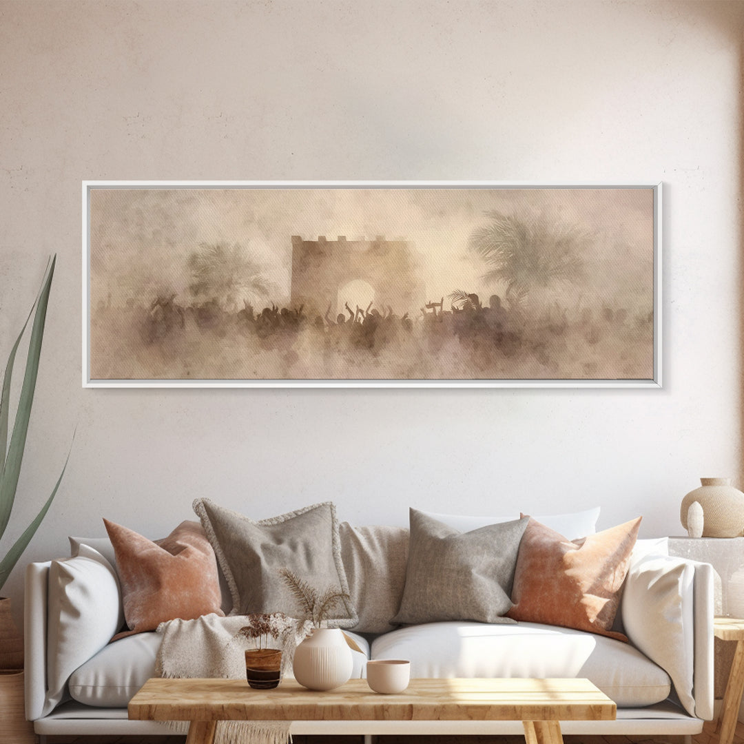 Hosanna Gate Crowd, Framed Canvas Print, Panoramic Art, Christian Art, Christian Wall Art, Christian Christmas, Jesus Painting, Christmas A