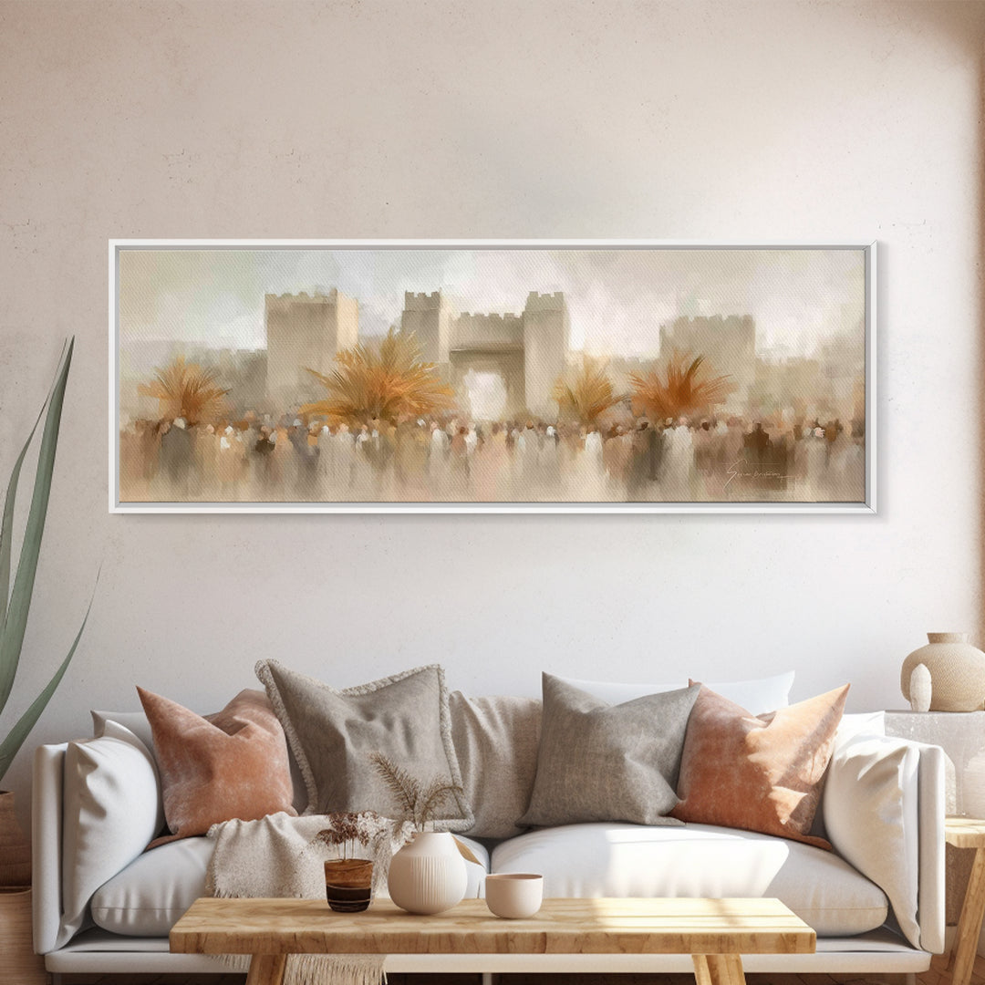 Palm Branch Triumph – Framed Canvas Print – Panoramic Wall Art – Christian Art – Christian Art Prints – Jesus Painting – Christmas Wall Art