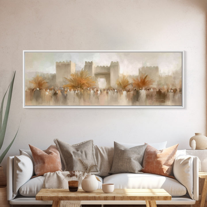 Palm Branch Triumph – Framed Canvas Print – Panoramic Wall Art – Christian Art – Christian Art Prints – Jesus Painting – Christmas Wall Art