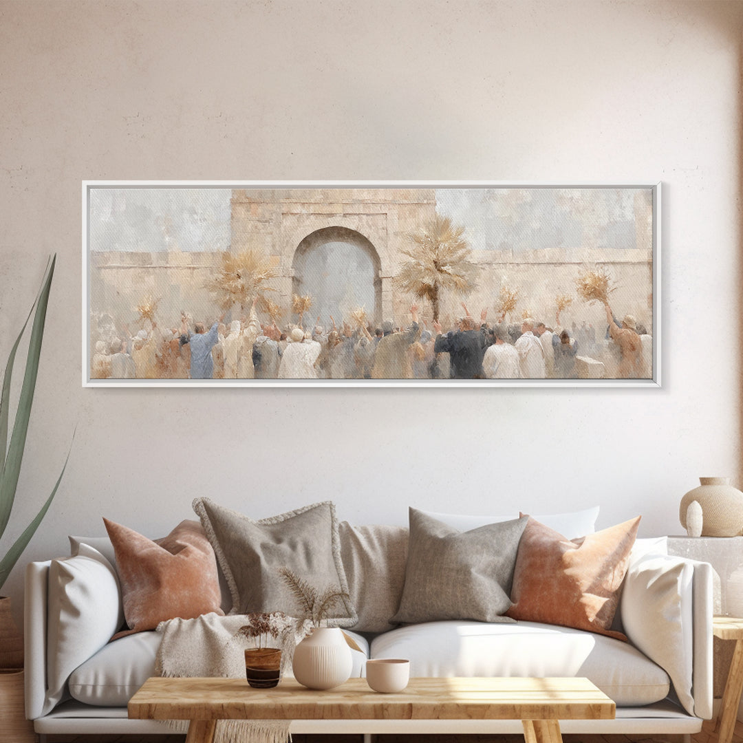 Jerusalem Sunrise Entry | Framed Canvas Print | Panoramic Painting | Christian Wall Art | Christmas Art Work | Christian Art Canvas | Jesus