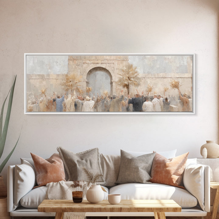 Jerusalem Sunrise Entry | Framed Canvas Print | Panoramic Painting | Christian Wall Art | Christmas Art Work | Christian Art Canvas | Jesus