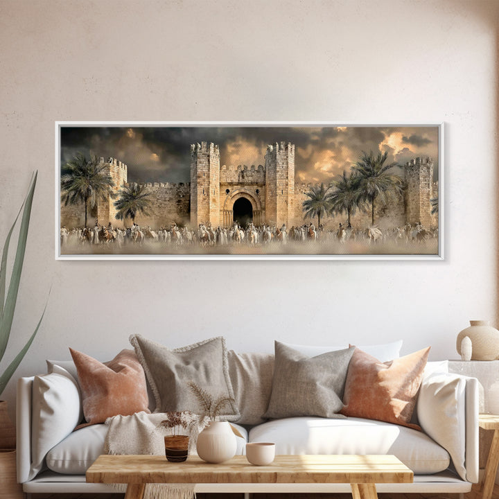 Majestic City Gathering – Framed Canvas Print – Panoramic Art – Christian Wall Art – Christmas Art – Christian Art Canvas – Jesus Painting