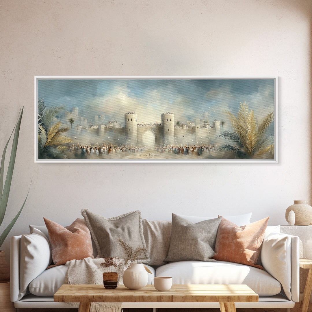 Triumphant City Gate – Framed Canvas Print – Panoramic Art – Christian Wall Art – Christian Art Canvas – Jesus Painting – Christian Decor –