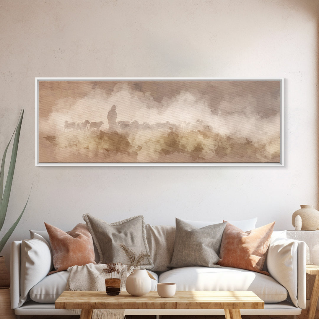 Silent Meadow Guide – Framed Canvas Print – Extra Wide Art – Christian Art – Jesus Painting – Christian Art Canvas – Subtle Christian Paint