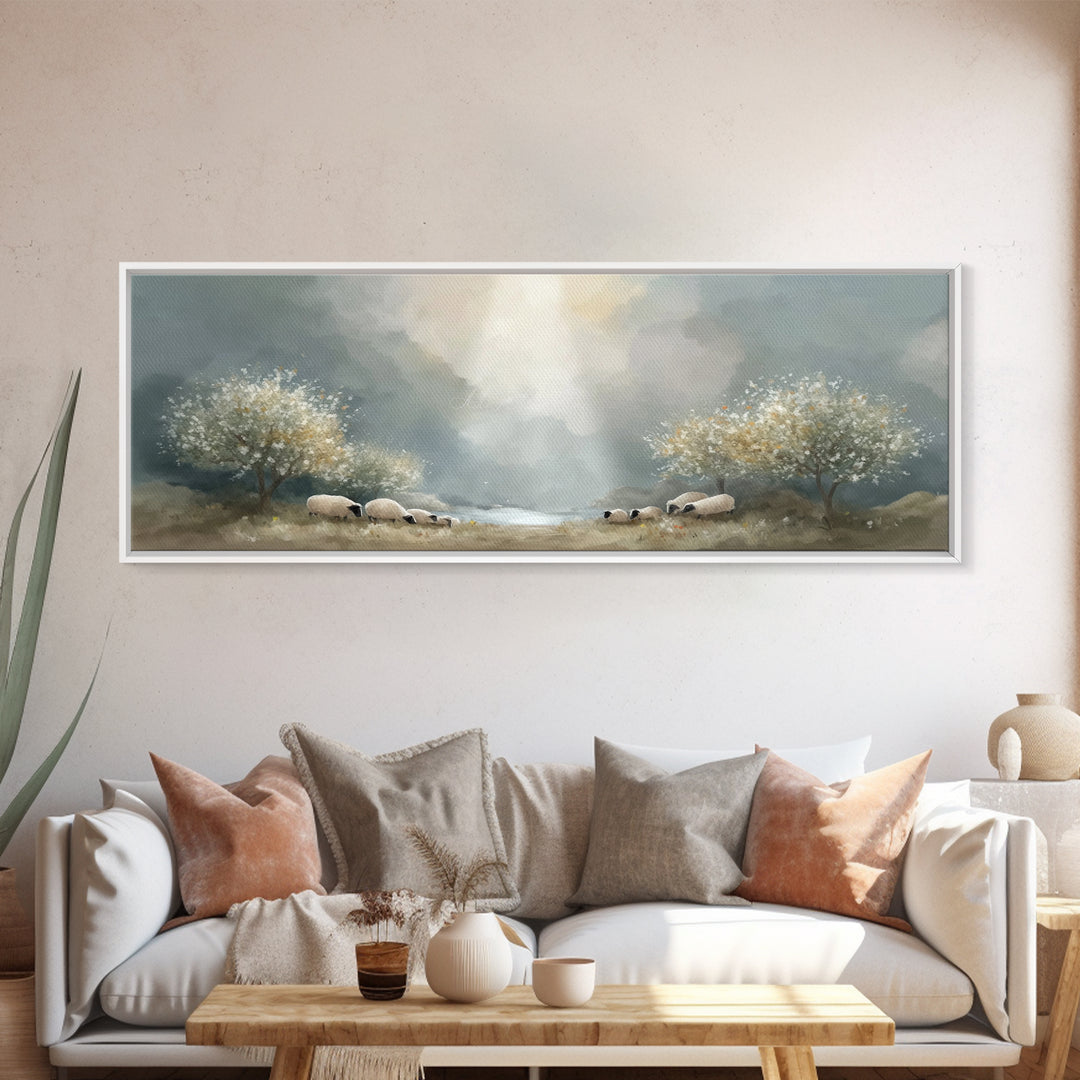 Fields Of Mercy | Framed Canvas Print | Christian Wall Art | Christian Art Canvas | Panoramic Frame | Jesus Painting | Christmas Wall Art