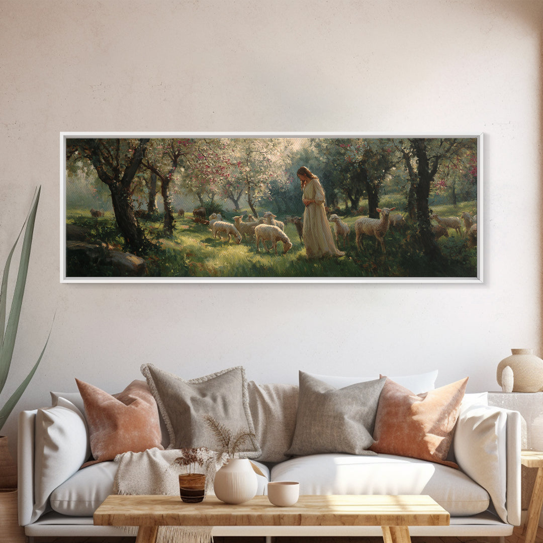 Quiet Bloom Meadow – Framed Canvas Print – Christian Wall Art – Panoramic Art – Christian Art Canvas – Jesus Painting – Christmas Art