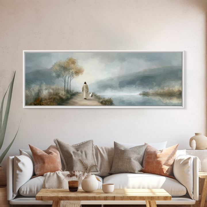 Light Of The Way | Framed Canvas Print | Panoramic Painting | Christian Wall Art | Jesus Painting | Christian Art Canvas | Christmas Art