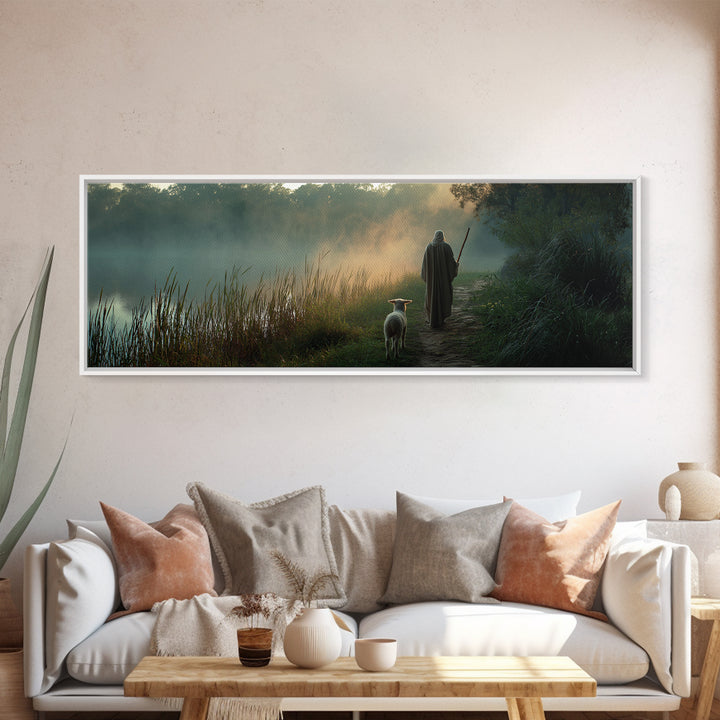 River Of Stillness | Framed Canvas Print | Panoramic Print | Christian Wall Art | Christian Art Canvas | Jesus Painting | Christmas Wall Ar