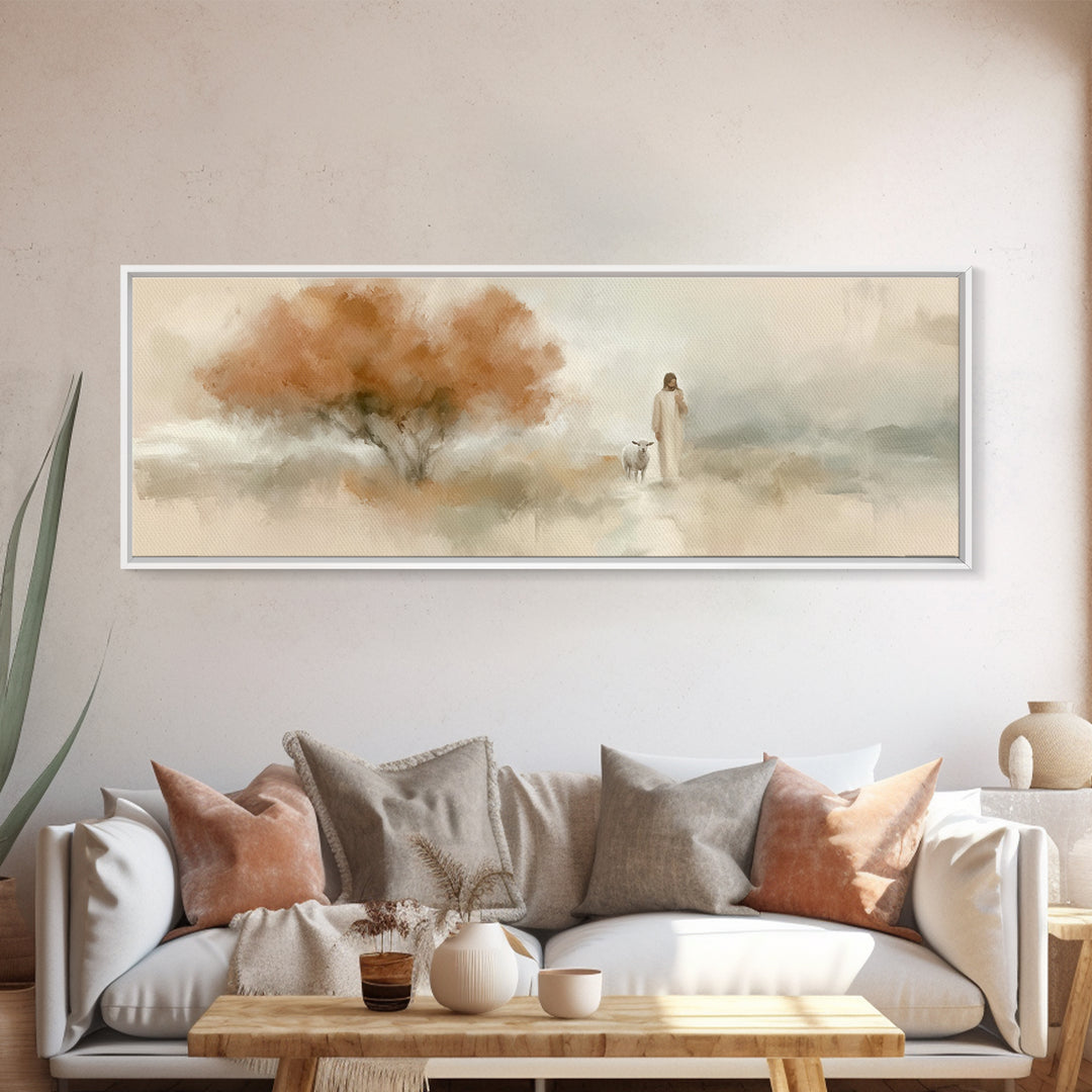 Autumn Light Journey, Framed Canvas Print, Panoramic Art, Christian Wall Art, Christian Art Canvas, Jesus Painting, Christian Christmas Art