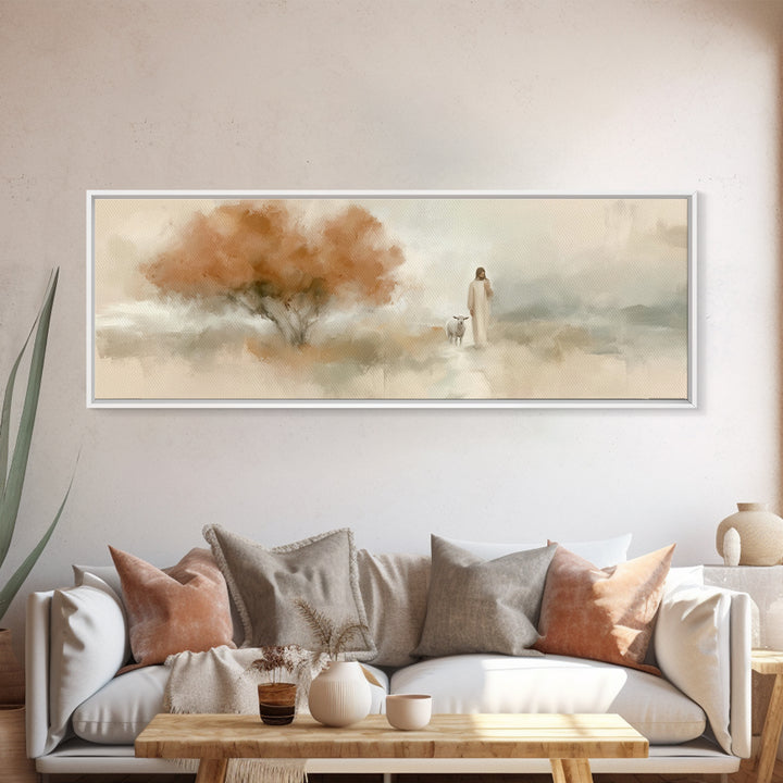 Autumn Light Journey, Framed Canvas Print, Panoramic Art, Christian Wall Art, Christian Art Canvas, Jesus Painting, Christian Christmas Art