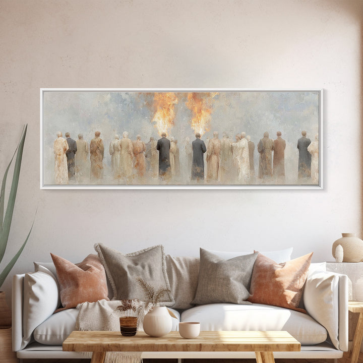 Flames Of Gathering - Framed Canvas Print - Christian Wall Art - Christian Art Canvas - Jesus Painting - Panoramic Art - Christmas Art